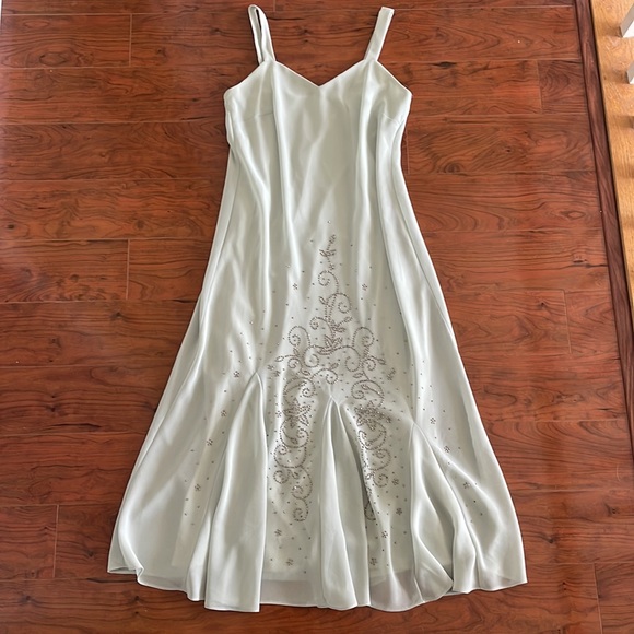 R & M Richards Sage Green Rhinestone Bridal Gown Dress - Picture 2 of 14